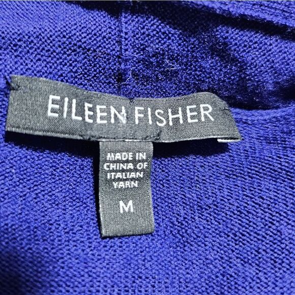 EILEEN FISHER Blue Open Front Merino Wool Long Cardigan Sweater - Size Medium - Picture 6 of 7